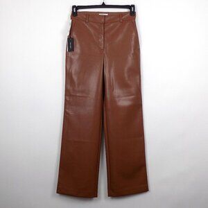 Aritzia Babaton Bazaar Vegan Leather Wide-Leg Pants Size 4 Brown Mid-Rise